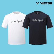 빅터 티셔츠 배드민턴 스포츠 상의 남녀공용 블랙/화이트 V243RT-5353U