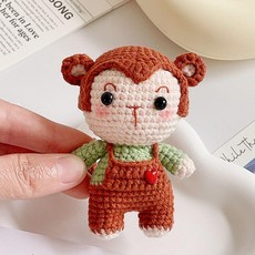 인형 크리스마스 도안 손뜨개 뜨개 털실 키트 달랑달랑, 멜빵바지 작은 원숭이 재료 키링 포함, 1개
