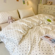 사계절 배색 도트 침구세트 부드러운 고밀도 양면 냉감 베개커버 2개 + 침대시트 1개 + 이불커버 1개