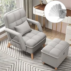 SeekFun 리클라이너소파 6단 등받이 조절 침대 겸 소파 수납가능 스툴 베이지 그레이, 그레이(스툴 포함)