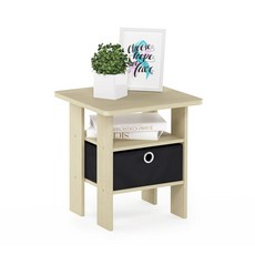 Furinno Dario 엔드 테이블 / 사이드 테이블 / 나이트 스탠드 / 빈 서랍이 있는 침대 옆 테이블 1팩 아메리카노/미디엄 브라운 450381, Steam Beech/Black