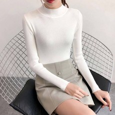 슬림핏 반목 긴팔 니트티 겨울 이너티 반폴라 하프넥, 옐로우