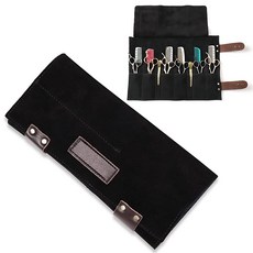 살롱 가위 백 롤업 12 포켓 천연 가죽 스타일리스트 그루밍 홀더 이발소 헤어 케이스 미용사용 (HJ-ZP011-블랙), Hj-zp011-블랙