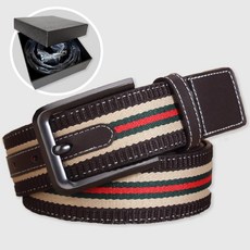 데일리쏙 천연 소가죽 캔버스 남성 벨트 캐주얼 허리띠+전용 케이스