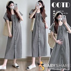 BabyShare 時尚孕婦裝 韓版寬鬆顯瘦格紋長洋裝 連身裙 長版上衣, L, F