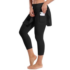 BUBBLELIME 48.3cm/66cm XXS-XL 여성용 UPF 50+ 조절 가능한 러닝 치마바지 레깅스 포켓 포함 액티브 스포츠 골프 테니스 스커트 블랙(2) XL