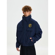 潮牌豹紋毛領寬鬆工裝風外套 多口袋保暖短款棉服