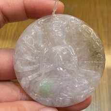君遇 天然A貨翡翠 糯冰種粉紫千手觀音 翡翠吊墜 保平安, 1個