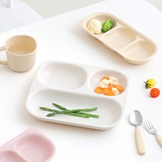 탁가온 네모 에코젠 3구 깊은식판(아이보리)+나눔접시 세트, 핑크, 식판, 1세트