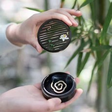 木質創意盤香爐中國風禪意擺件家用香道便攜薰香爐實木檀香爐, 1個