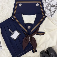 (대여) 브라운 두줄라인 네이비 플라워 마린 긴팔