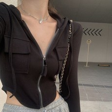 아이엠몽 여성 포켓 크롭 후드 집업