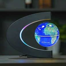 可開發票 磁懸浮地球儀髮光自轉辦公室桌麵擺件家居裝飾創意禮品生日禮物 磁懸浮地球儀 發光夜燈 自轉 黑科技創意禮物, 6寸C形深藍英文(球體發光)
