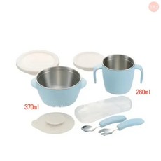 Richell TLI 雙層可拆式不鏽鋼兒童餐具組 碗杯叉匙禮盒 (藍), 1個, 雙層可拆式不鏽鋼禮盒組(藍), 藍