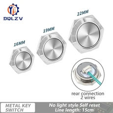 16/19/22mm 전선 포함 숏 스트로크 방수 금속 푸시 버튼 스위치 1NO 순간 자체 재설정 Led 조명 12-24V, 03 22MM, 07 No light, 01 12-24V