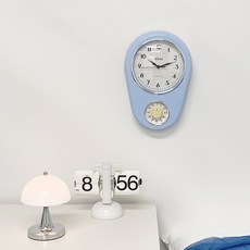 빈티지 레트로 파스텔 벽시계 무소음 거실 인테리어 벽걸이 시계, 블루밍