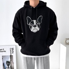 Bareldannau中性寬鬆鬥牛犬刺繡刷毛連帽T