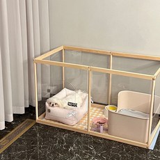 家用實木狗柵欄 隔離狗籠子 網紅圍欄寵物圍欄 小型犬 室內透明亞克力, 1個, 十片圍欄沒有門頂【63厘米高】,單片寬55高63cm