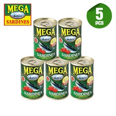 Mega Sardines in Tomato Sauce 5 Can Set 필리핀 정어리 통조림 메가 사딘 토마토 5캔 세트, 155g, 5개