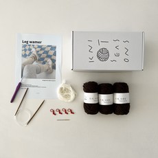 뜨개사계절 초보자용 DIY 대바늘 뜨개질키트, 1세트, 브라운(실), 크림화이트(앙고라실)
