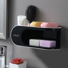 auwe 雙層壁掛香皂盒 附掛鉤設計, 黑色, 基礎款不帶鉤, 1個