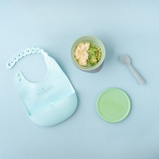 턱받이+시리얼볼+스푼세트, 그레이:바닐라+블루, 1개