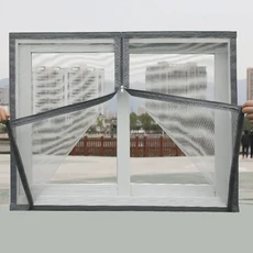 현관 방충망 방충문 주름 모기장 원단 창문 롤방충망 스타일 지퍼 스크린 창 메쉬 안티-모기장 문 커튼 홈 보이지 않는, [03] Grey Middle zipper, Grey Middle zipper, W130cm x H130cm