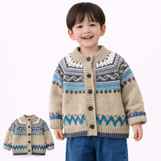 아동 니트 가디건 겨울 페어아일 자카드 패턴 두툼 포근한 유아 가디건 아우터