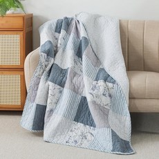 SLPR 면 퀼트 담요 127 x 152.4cm(50 60인치) 플로럴 팜하우스 패치워크 퀼트 섀비 시크 소파용 랩 코스탈 드림