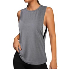 ReMID 미드oo 여성용 오픈 사이드 운동 탱크 탑 민소매 셔츠 크루넥 액티브웨어 회색. L 123789, 회색 Remidoo