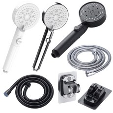 多功能增壓花灑套裝 一鍵止水 多種出水模式 SPA級淋浴體驗, 300孔蓮蓬頭【黑色】無墊片, 1個