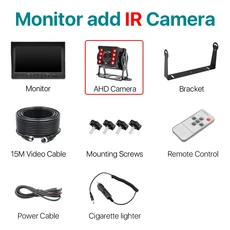 GreenYi 1920*1080 AHD 9인치 단일 스크린 모니터(IR 트럭 백업 포함) RV트럭버스용 전면 후방카메라 야간, 03 monitor with IR cam