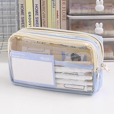 투니스 심플 클리어 집업 펜 파우치, 프리사이즈, 블루