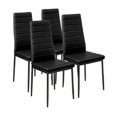 SPF 高背舒適餐椅 PU皮面料 碳鋼椅架 簡易組裝, 黑色高背椅, 4件