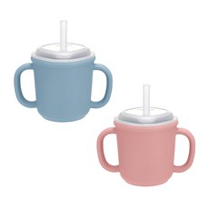 에디슨 실리콘 양손 빨대컵 1+1 Set, ES2959+ES2942 블루+핑크, 1세트, ES2959+ES2942 블루+핑크, 200ml