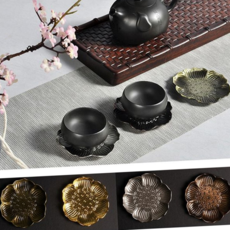 연꽃 찻잔 받침 다도 엔틱 테이블 빈티지 찻잔 받침 방지 트레이 다기 다과 홀더 다관 도구, 빈티지 골드