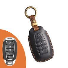 Hyundai 手工鑰匙皮套 Custin 鑰匙套 皮革專用, 5鍵(黑色), 黑色, 5鍵(黑色)