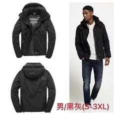 SUPER 男士全黑加厚連帽外套 (S-3XL) - 時尚保暖，冬季必備