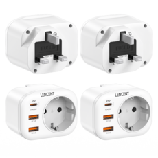 렌센트 USB 고속충전 전세계 여행용 해외 영국 규격 (Type G) 전환 어댑터 4포트 (3 QC3.0+ 1 PD20W) 2개입 PA012EUUK2-PD, 2개