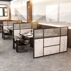 【格森】矮隔斷半墻餐廳卡座火鍋店圍欄鐵藝長虹玻璃餐飲飯店過道擋闆屏風, 定製生態板配長虹玻璃黑色 每平方