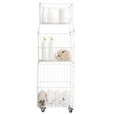 리빙제이 리얼 올 스텐 304 이동식 대용량 세탁 빨래바구니 보관 통 트롤리 2단, 3단