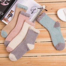 배색 포인트 5컬러 여성 수면 양말 보온 방한 베이직 겨울 패션 여자 부드러운 따뜻한_rl