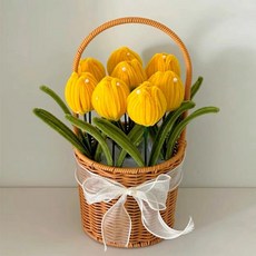 모루장식 해바라기 꽃바구니 입학식 웨딩 화동바구니 꽃만들기, 옐로우 튤립 8개 완제품