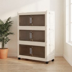 SHE-U 다용도 폴딩박스 수납장 이동식 대용량 리빙박스 옷장 거실 주방 정리함, 3개, 투명