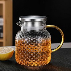 錘紋玻璃涼水壺 加厚耐熱 1000ml, 1個, 1000ml米粒壺 不鏽鋼蓋