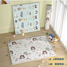 爬爬墊母嬰級XPE雙面卡通卷式整張加厚2cm家用無味嬰兒寶寶爬行墊, 1個, 熊貓+小樹熊(整張墊3C認證+紙箱發貨)