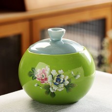 老款隔水小燉盅 陶瓷煲湯碗 燉湯蒸位 燕窩甜品碗 帶蓋, 1個, 牡丹國色天香燉盅（青色）