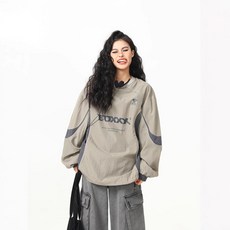 美式機能風拼色印花運動套頭衛衣 男女戶外寬鬆休閒百搭山系上衣