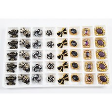 美甲合金鑽飾套組 珍珠寶石水晶大鑽混合 立體異形鑽 穿戴甲造型設計 堆鑽飾品盒裝, 1個, 骷髏款02【格子12*12mm】40顆, 合金鑽飾