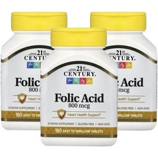 21세기 센추리 폴릭 애씨드 800 mcg 21st Century Folic Acid 180정, 3개